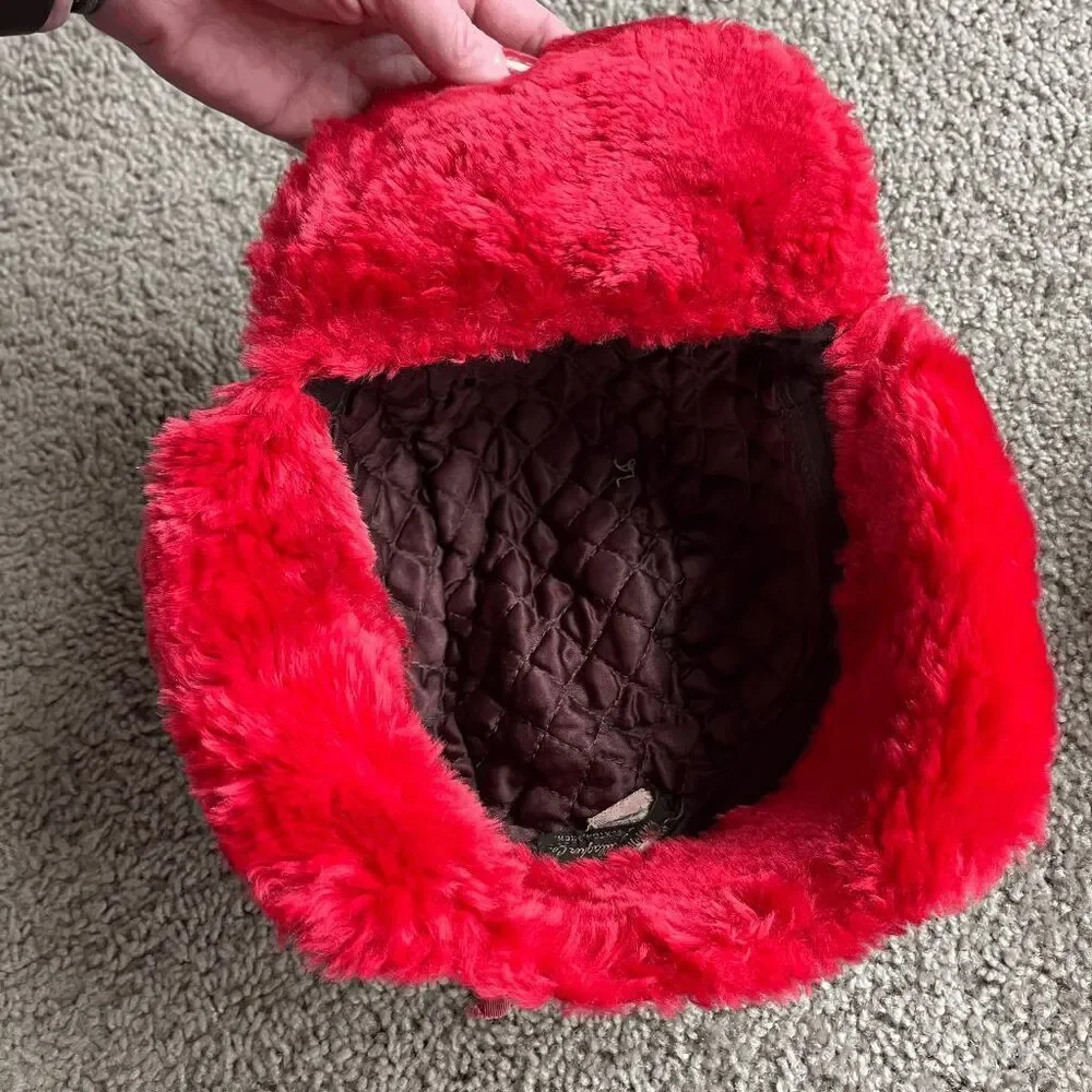 VTG 1960s Red Faux Fur Trapper Hat Alcan Aviator Quilted Lined USA - Picture 6 of 13